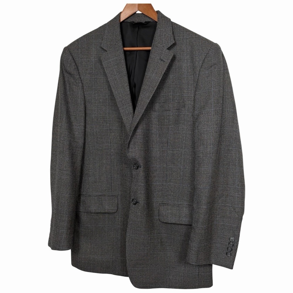 Jos A Bank Traveler's Collection 43L Sport Coat Gray Blue Windowpane Wool Blazer - Picture 2 of 14